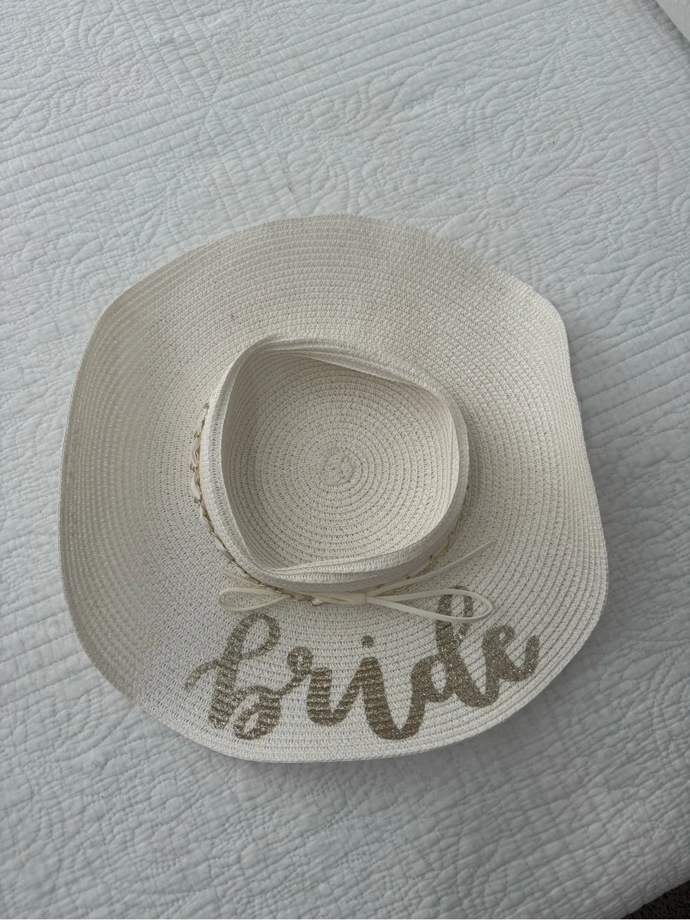 Ivory 'Bride' Straw Sun Hat with Gold Script
